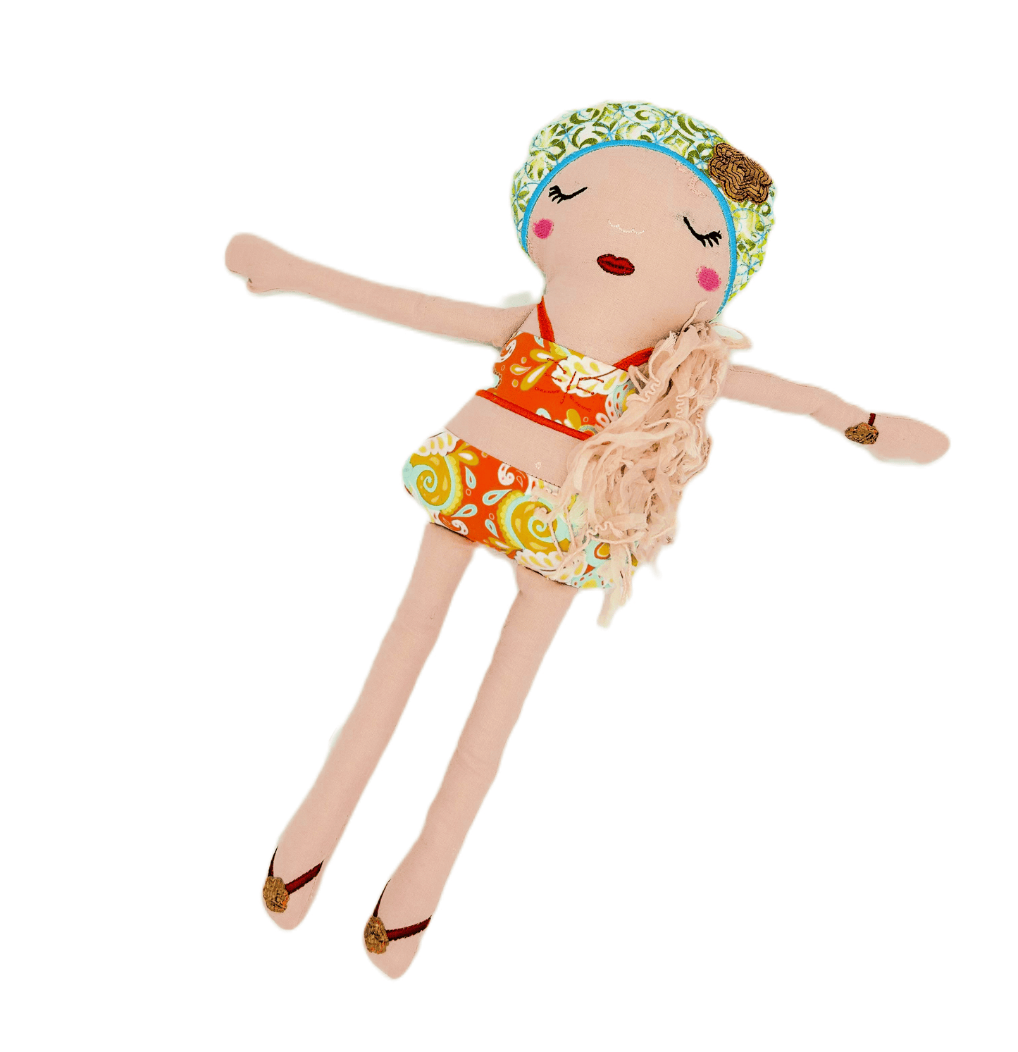 Cloth doll, Maren the mermaid ivory with green cap without tail