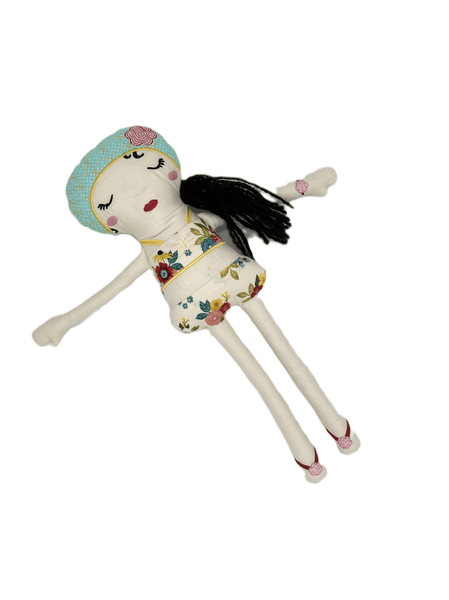 Cloth doll, Maren the mermaid ivory with teal cap without tail