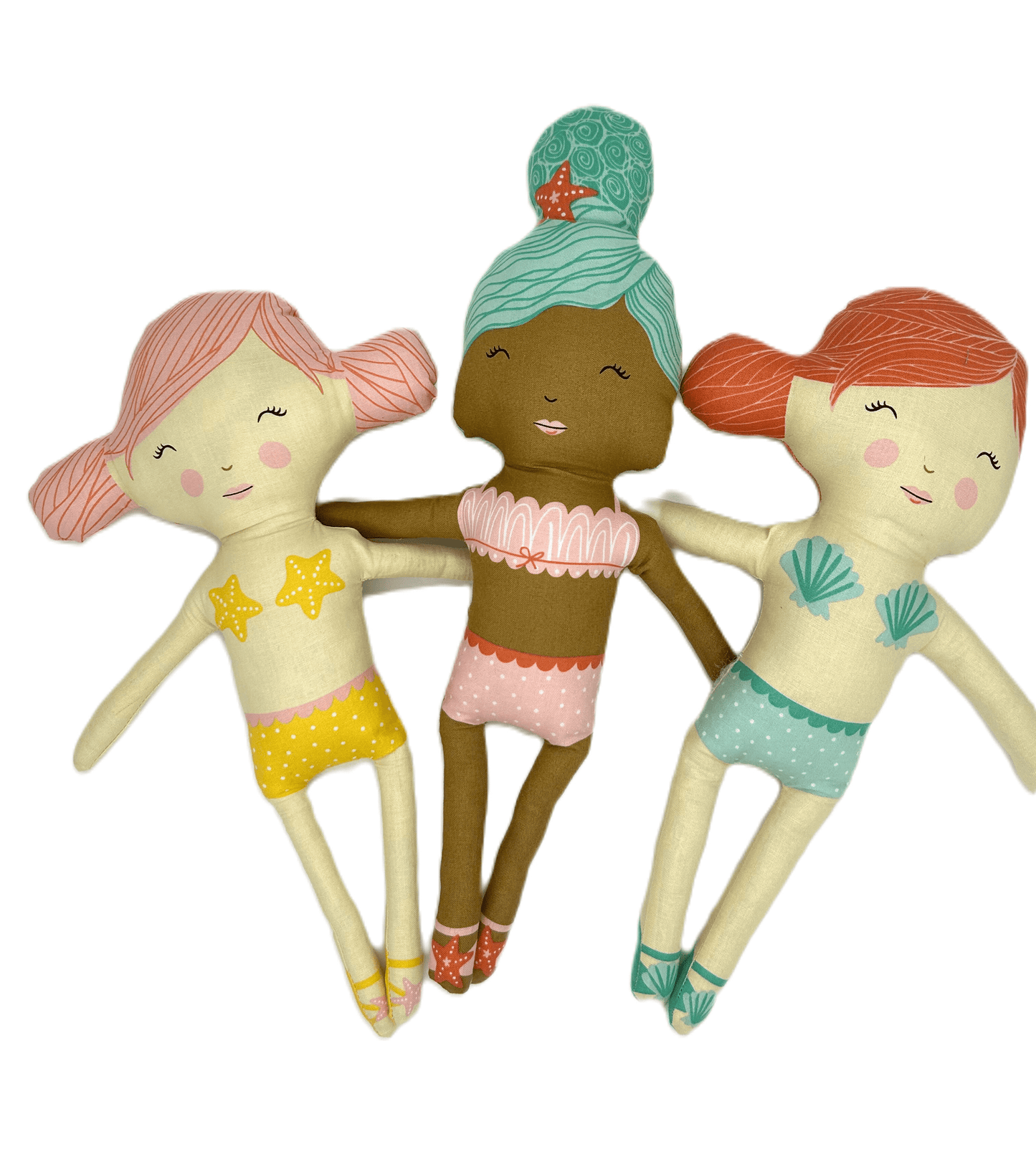 Three cloth mermaid dolls without tails